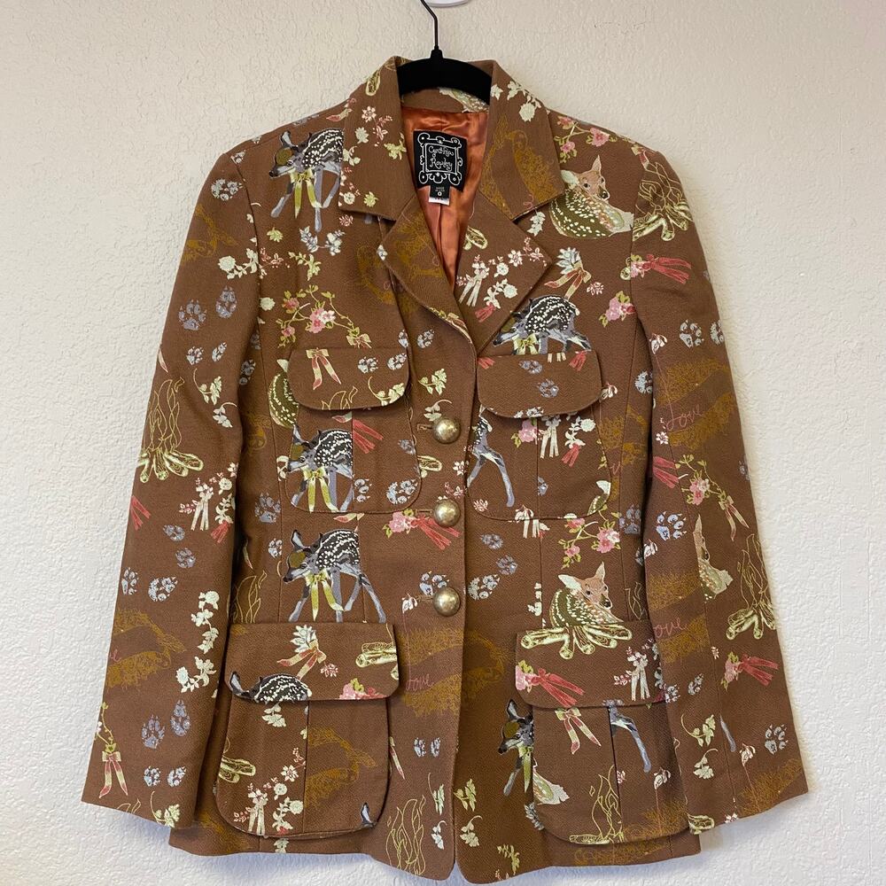 Cynthia Rowley Brown 3 Button Floral Blazer Jacket 0